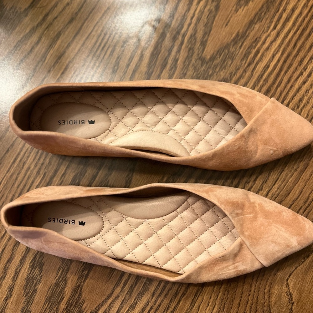 Birdies Blush Pink Suede Pointed-Toe Flats